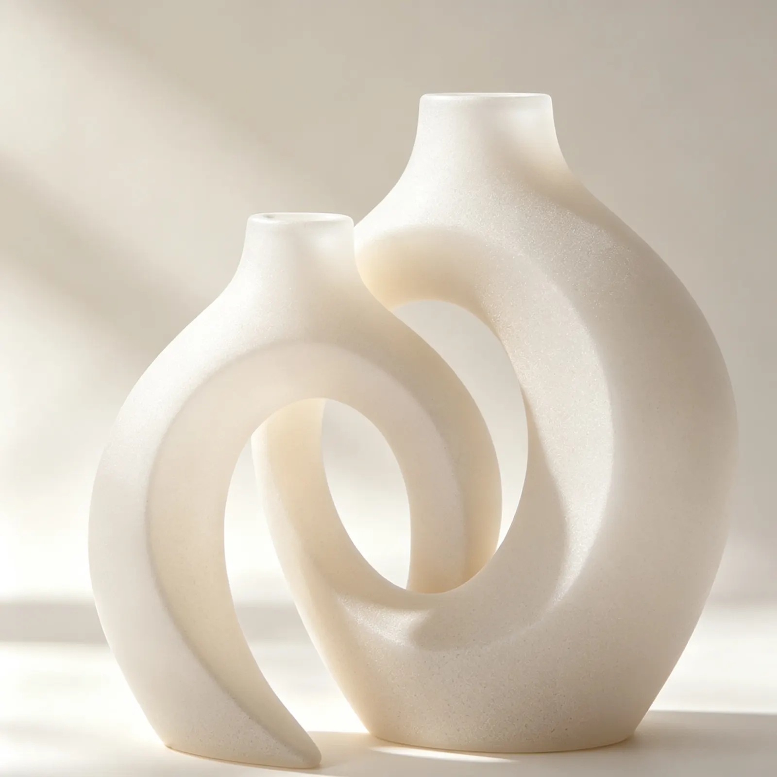 Ceramic white vases nestled together