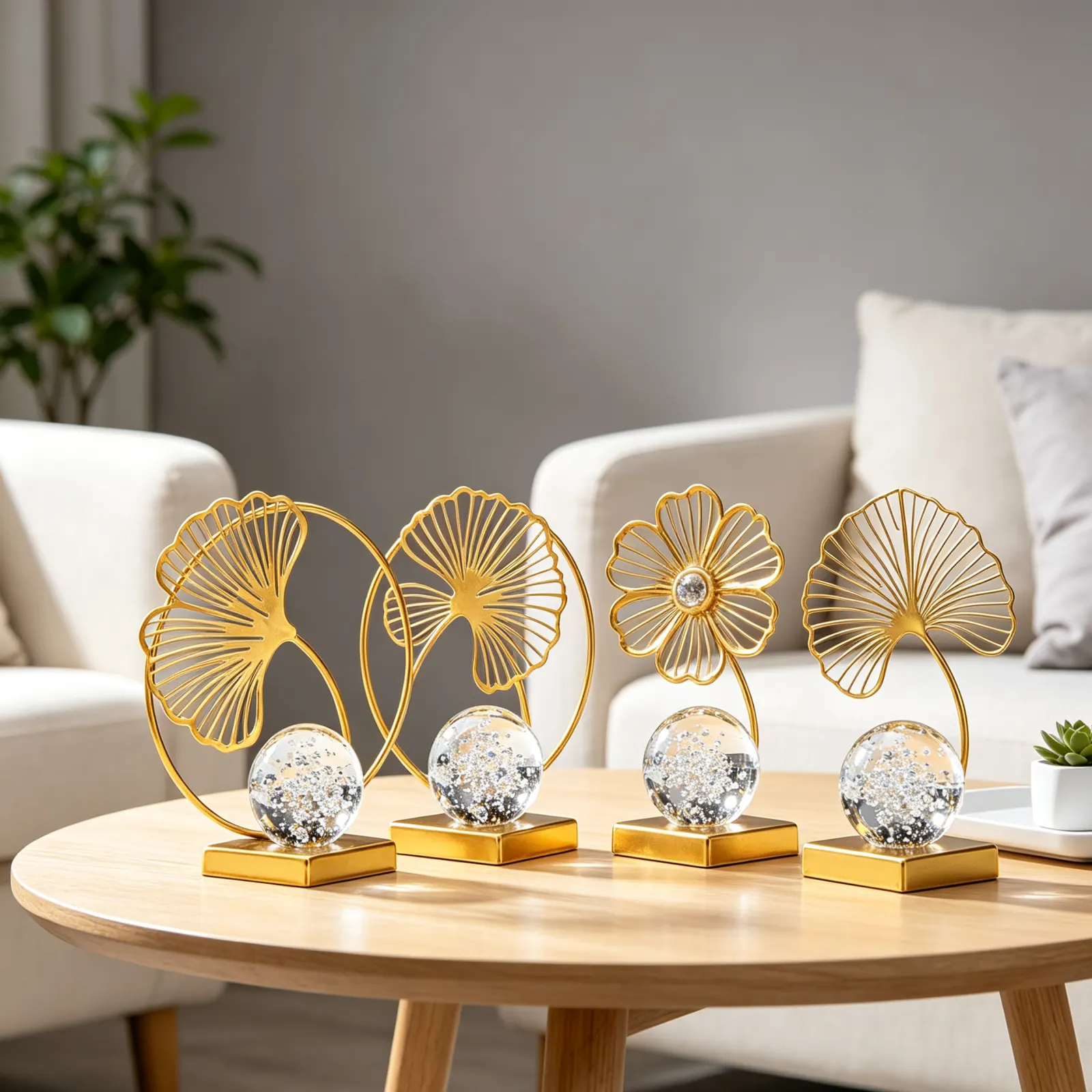 Luxury style wrought iron gold leaf crystal ball decoration
