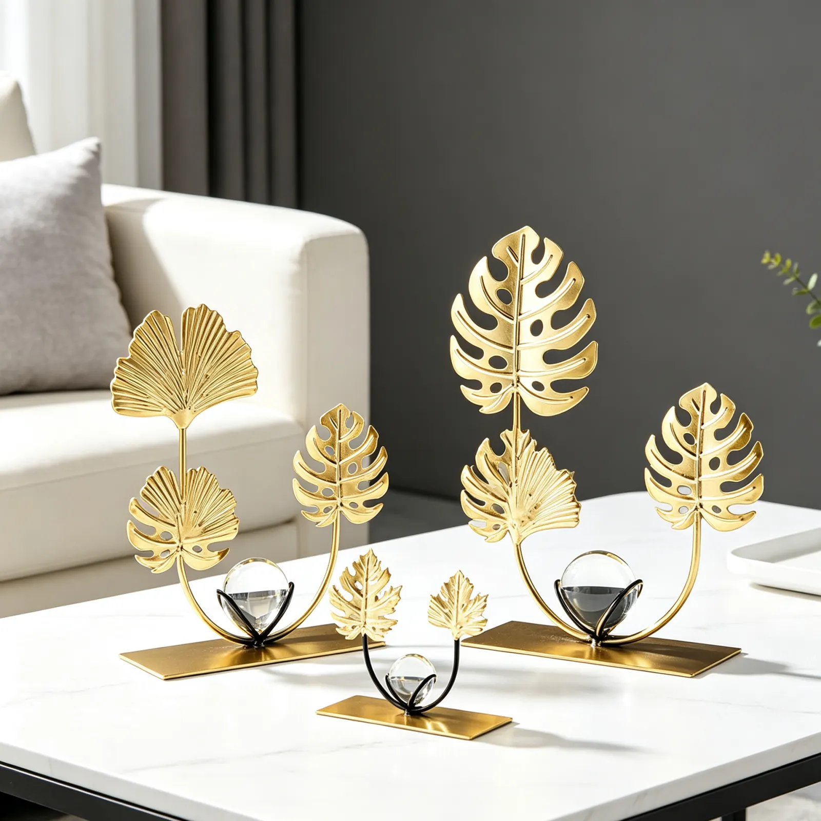 Luxury style wrought iron gold leaf crystal ball decoration
